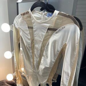 Mugler Cream and Tan Sheer Detail Top